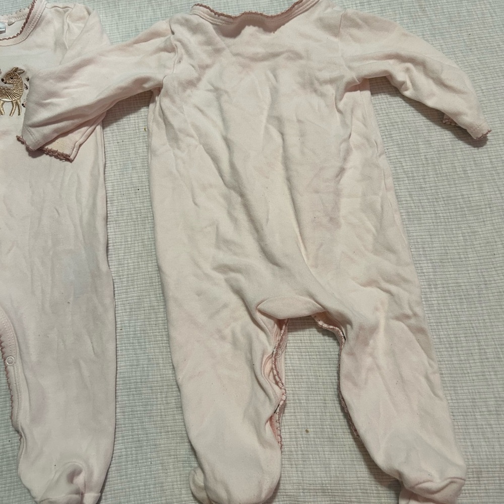 Baby Girl Clothes Twins Pink Deer Sleeper Footie Size‎ 6-9 Months - Picture 4 of 4